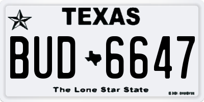 TX license plate BUD6647