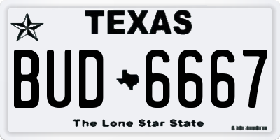 TX license plate BUD6667