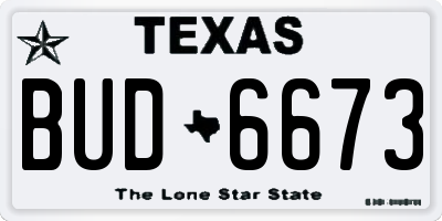 TX license plate BUD6673