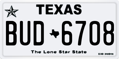 TX license plate BUD6708