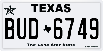 TX license plate BUD6749