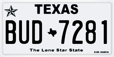 TX license plate BUD7281
