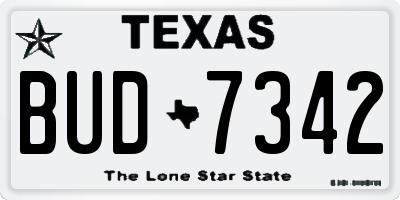 TX license plate BUD7342