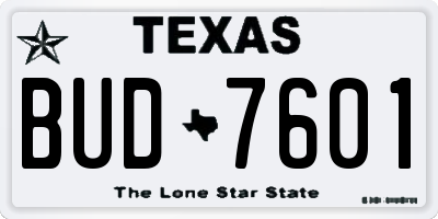 TX license plate BUD7601