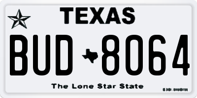 TX license plate BUD8064