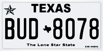 TX license plate BUD8078