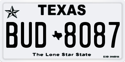 TX license plate BUD8087