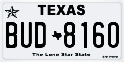 TX license plate BUD8160