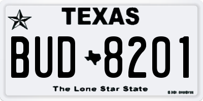 TX license plate BUD8201