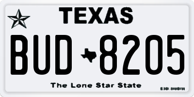 TX license plate BUD8205