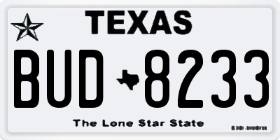 TX license plate BUD8233