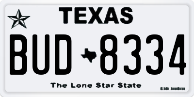 TX license plate BUD8334