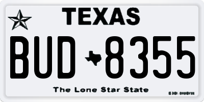 TX license plate BUD8355