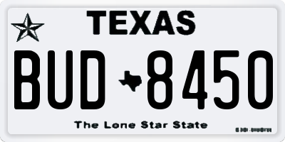 TX license plate BUD8450
