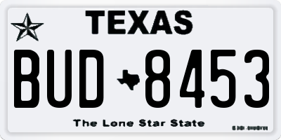 TX license plate BUD8453
