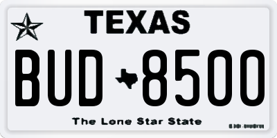 TX license plate BUD8500