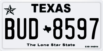 TX license plate BUD8597