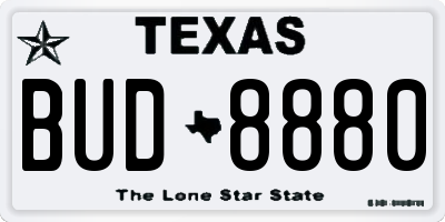 TX license plate BUD8880
