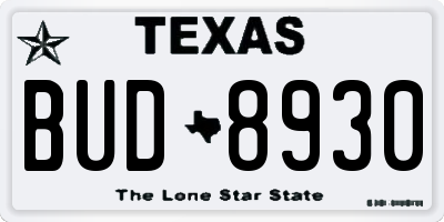 TX license plate BUD8930