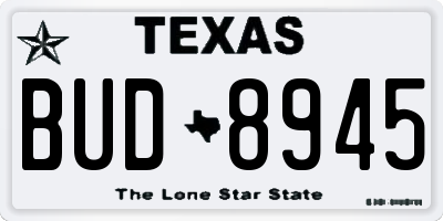 TX license plate BUD8945