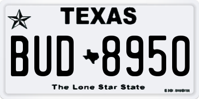 TX license plate BUD8950