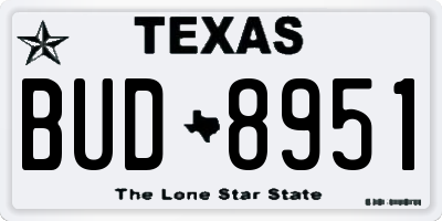 TX license plate BUD8951