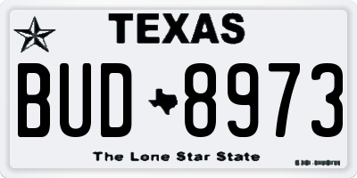 TX license plate BUD8973