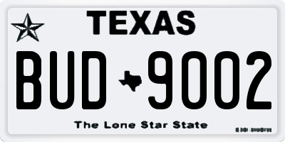 TX license plate BUD9002