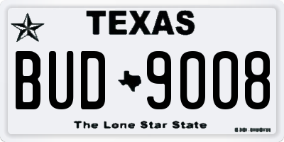TX license plate BUD9008