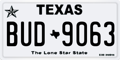 TX license plate BUD9063
