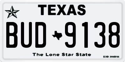 TX license plate BUD9138