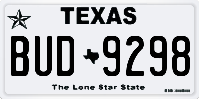 TX license plate BUD9298