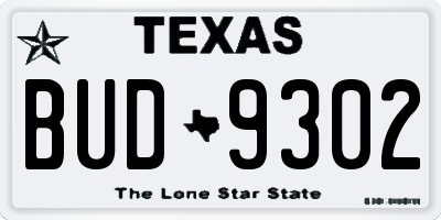TX license plate BUD9302