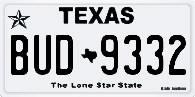 TX license plate BUD9332