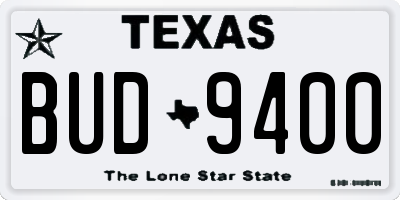 TX license plate BUD9400