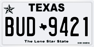 TX license plate BUD9421
