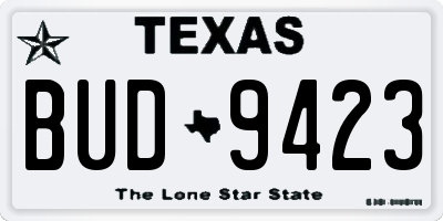 TX license plate BUD9423