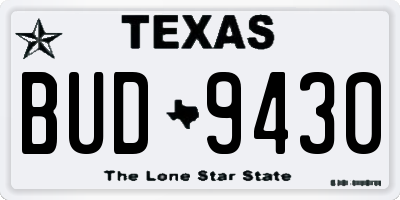 TX license plate BUD9430