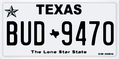 TX license plate BUD9470