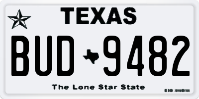 TX license plate BUD9482