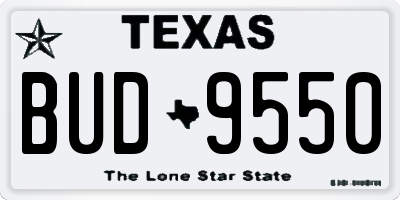 TX license plate BUD9550