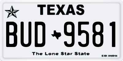 TX license plate BUD9581