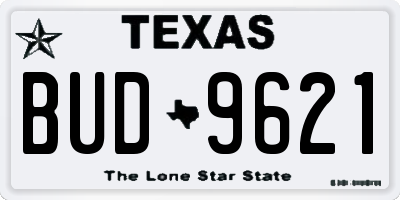 TX license plate BUD9621
