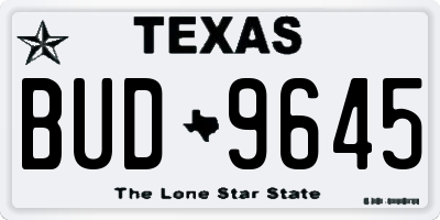 TX license plate BUD9645