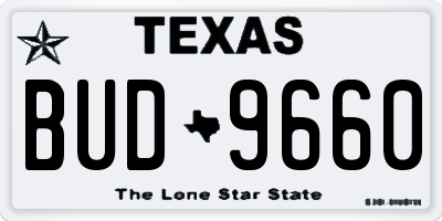 TX license plate BUD9660