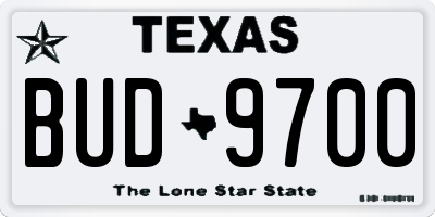 TX license plate BUD9700