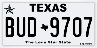 TX license plate BUD9707