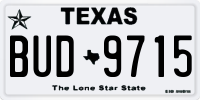 TX license plate BUD9715