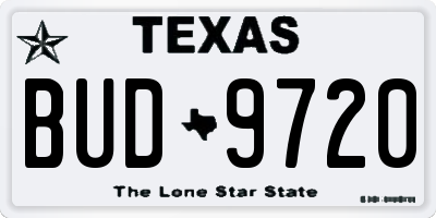TX license plate BUD9720