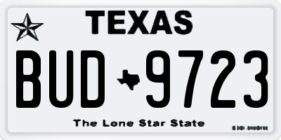 TX license plate BUD9723